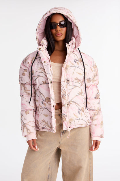 Ski Views Tree Camo Puffer Jacket - Pink/combo