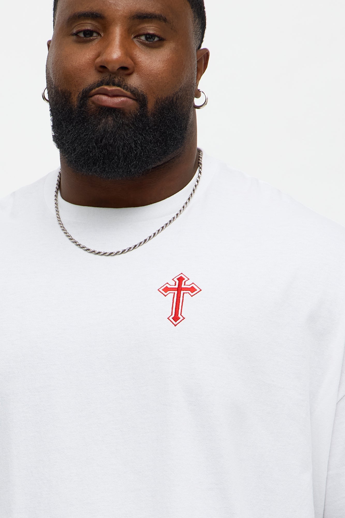 Blessed By The Cross Embroidery Oversized Short Sleeve Tee - White