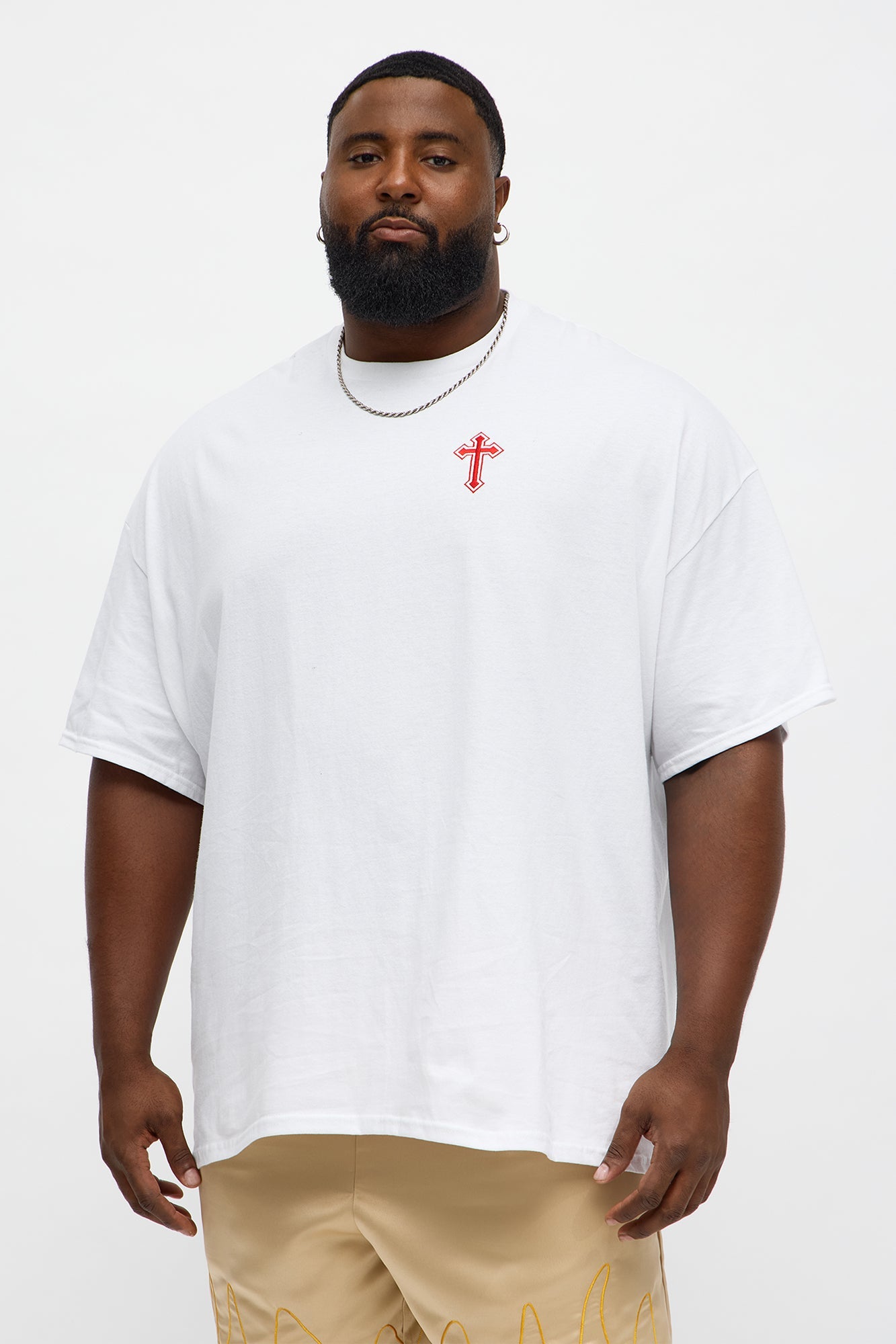 Blessed By The Cross Embroidery Oversized Short Sleeve Tee - White