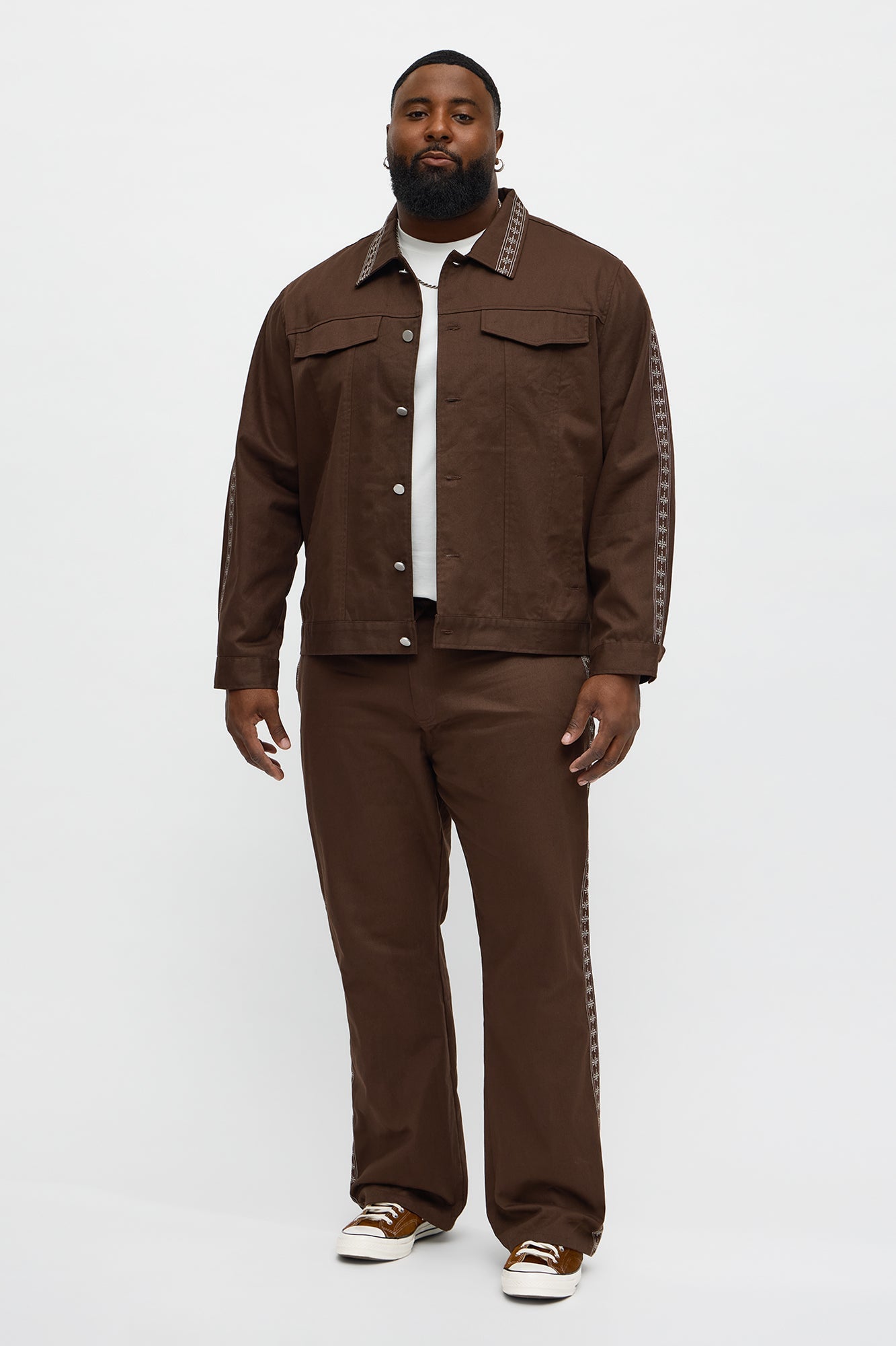 On A Loop Embroidered Stitch Trucker Jacket - Brown