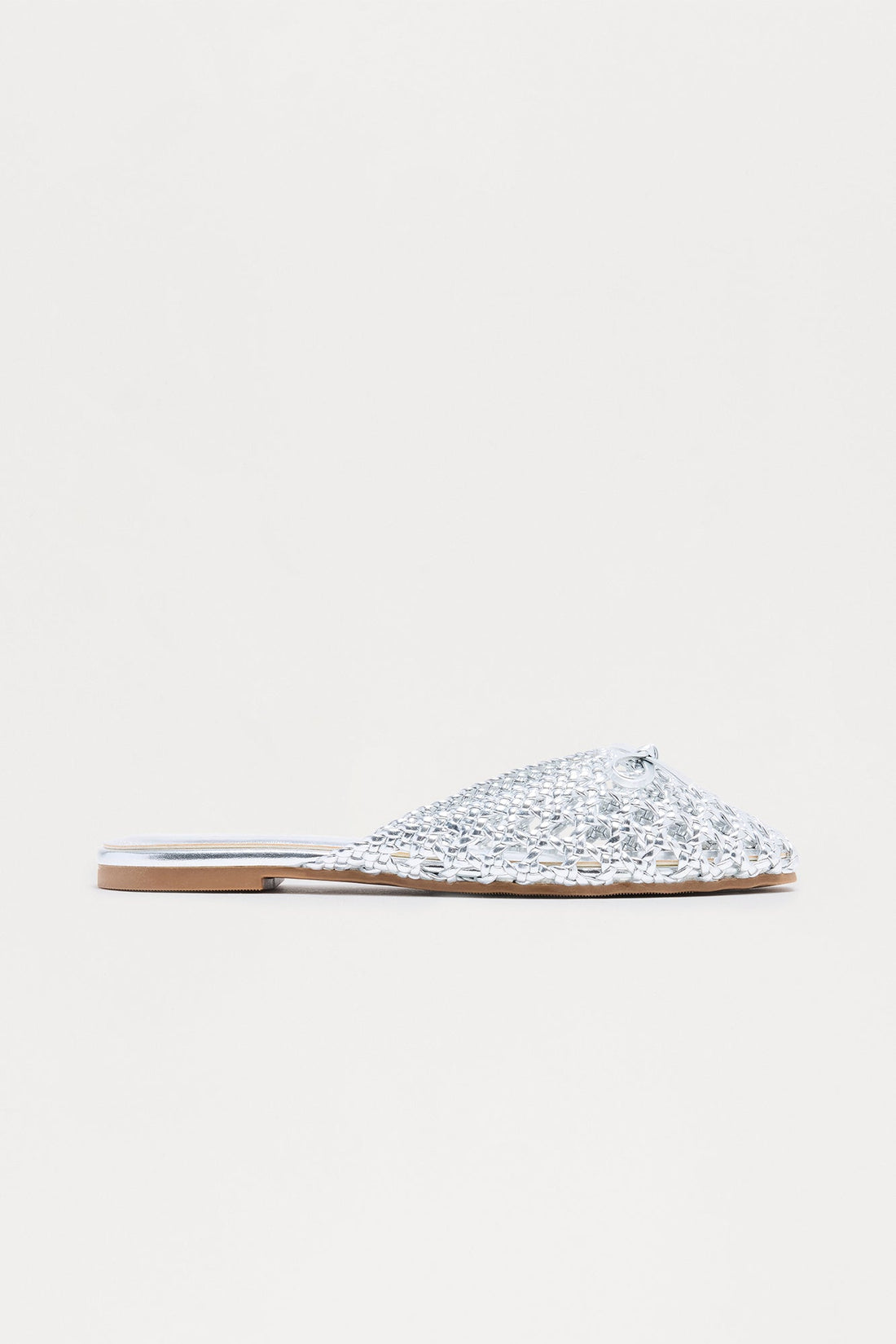 Tamia Bow Crochet Flats - Silver