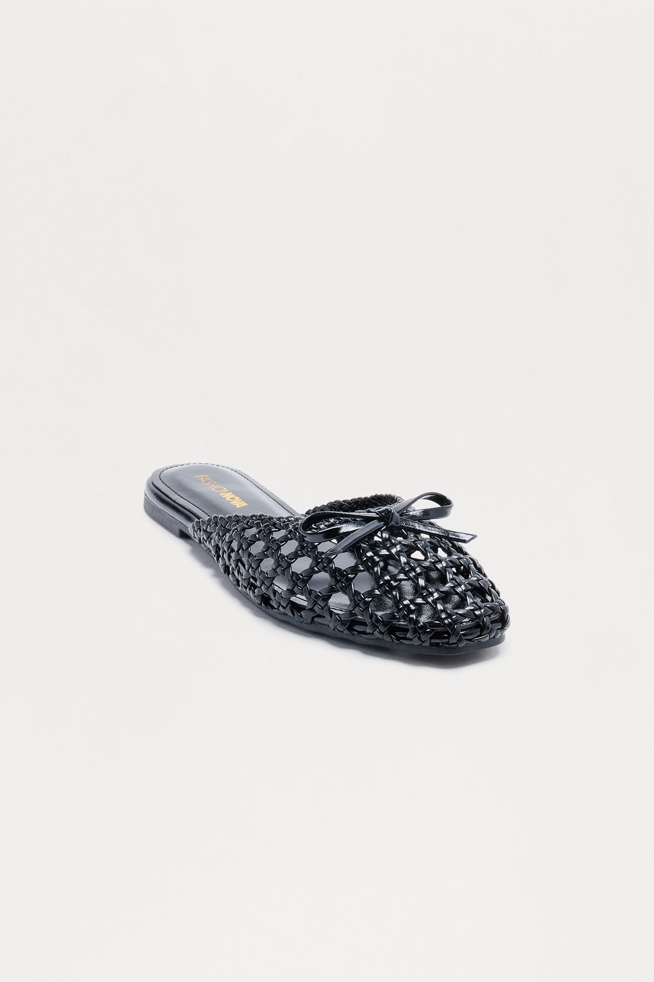 Tamia Bow Crochet Flats - Black
