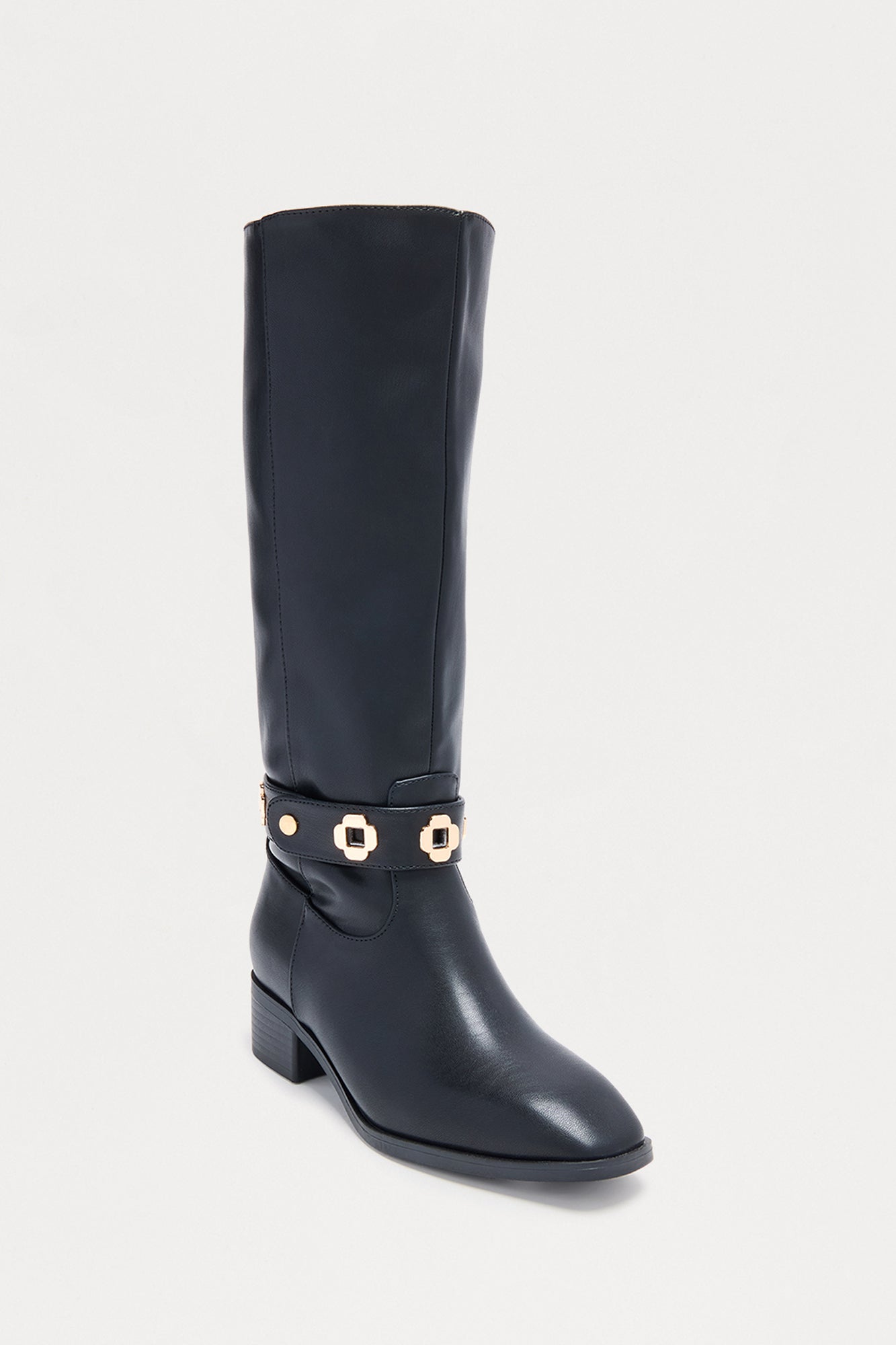 Yadira Hardware Knee High Boots - Black
