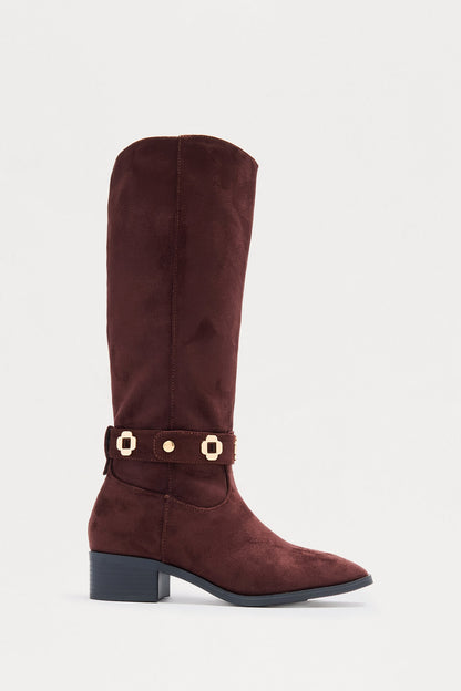 Yadira Hardware Knee High Boots - Brown