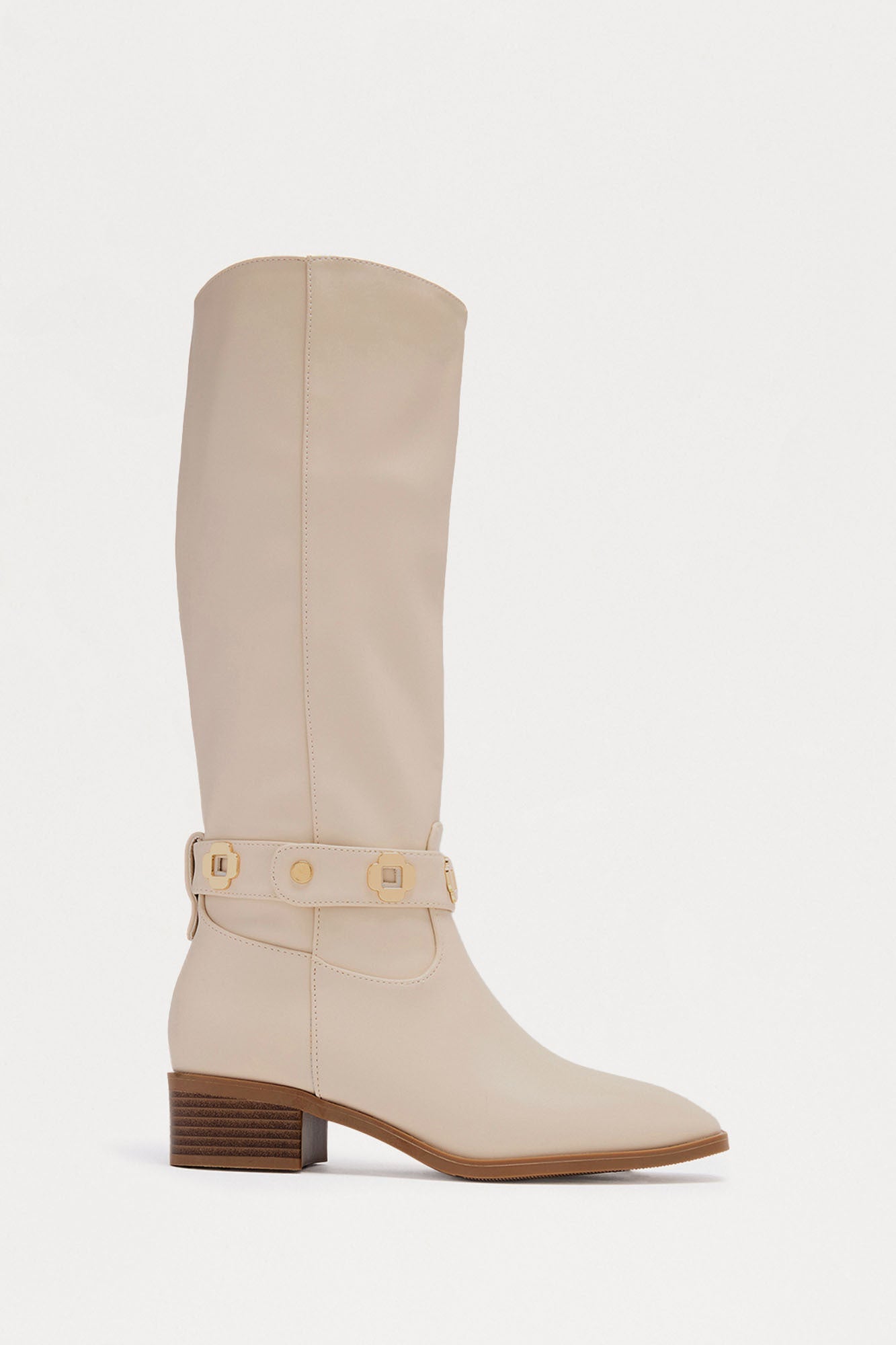 Yadira Hardware Knee High Boots - Ivory