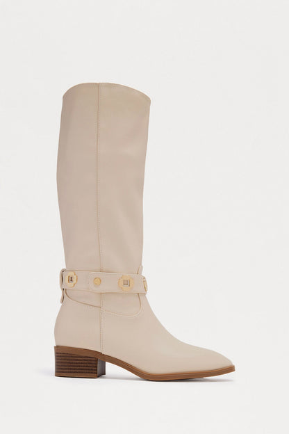 Yadira Hardware Knee High Boots - Ivory