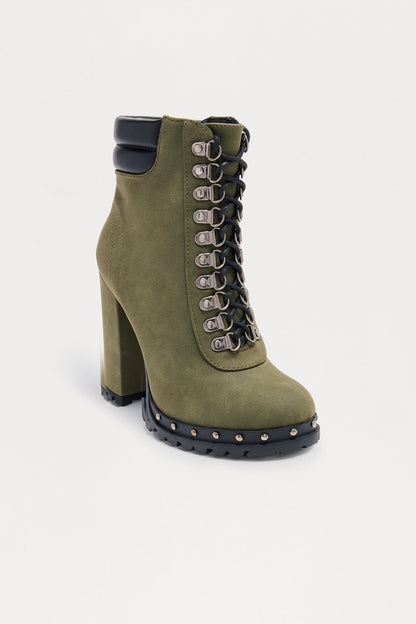 Issac Lace Up Booties - Olive