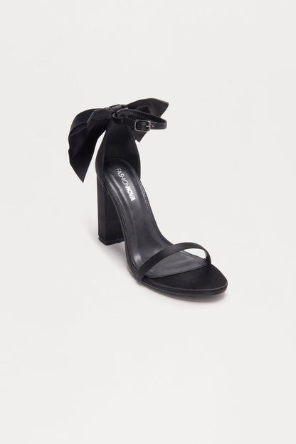 Flores Satin Bow Heels - Black