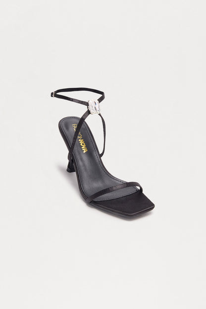 Jasella Jewel Satin Heels - Black