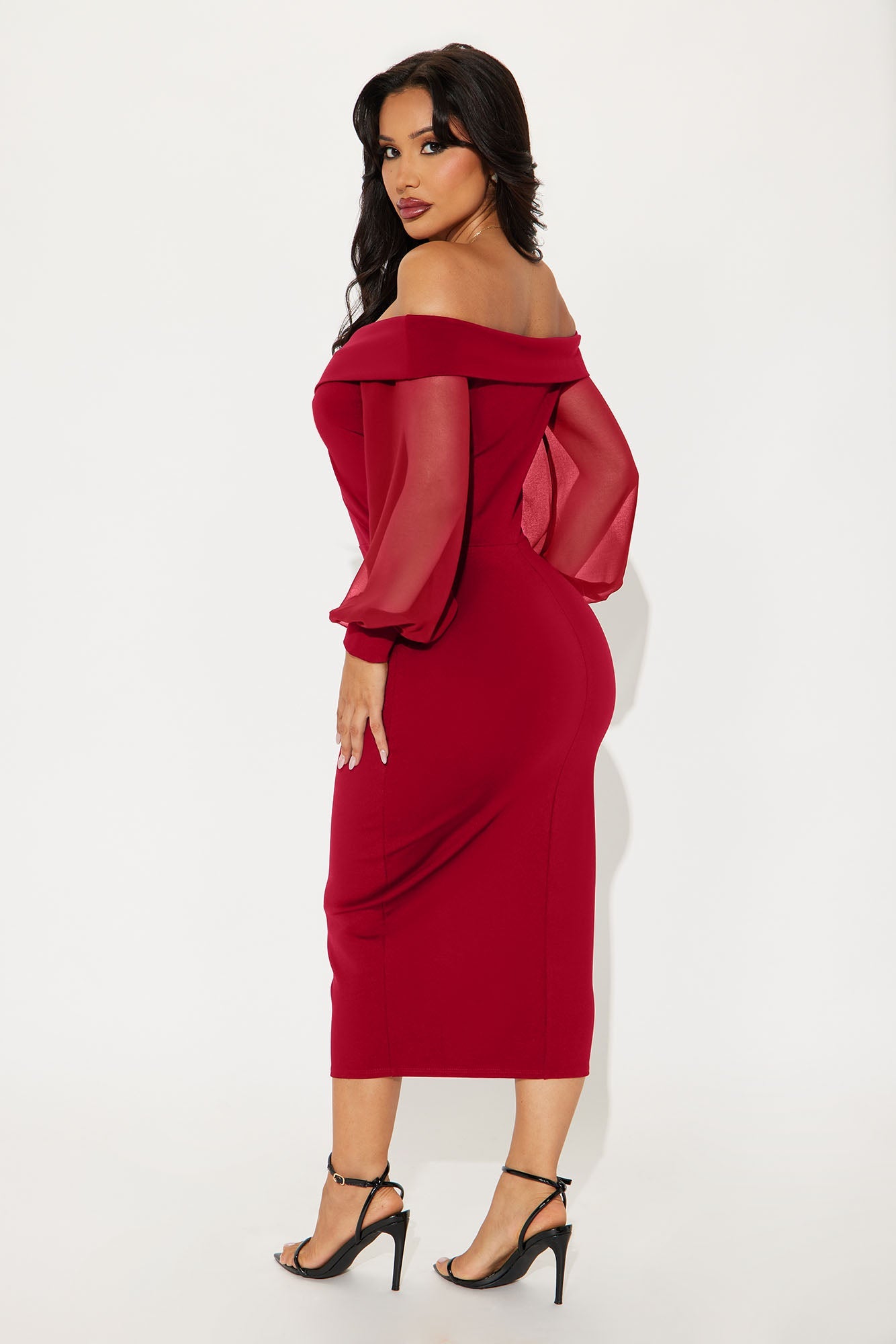 Mirabella Off Shoulder Midi Dress - Red