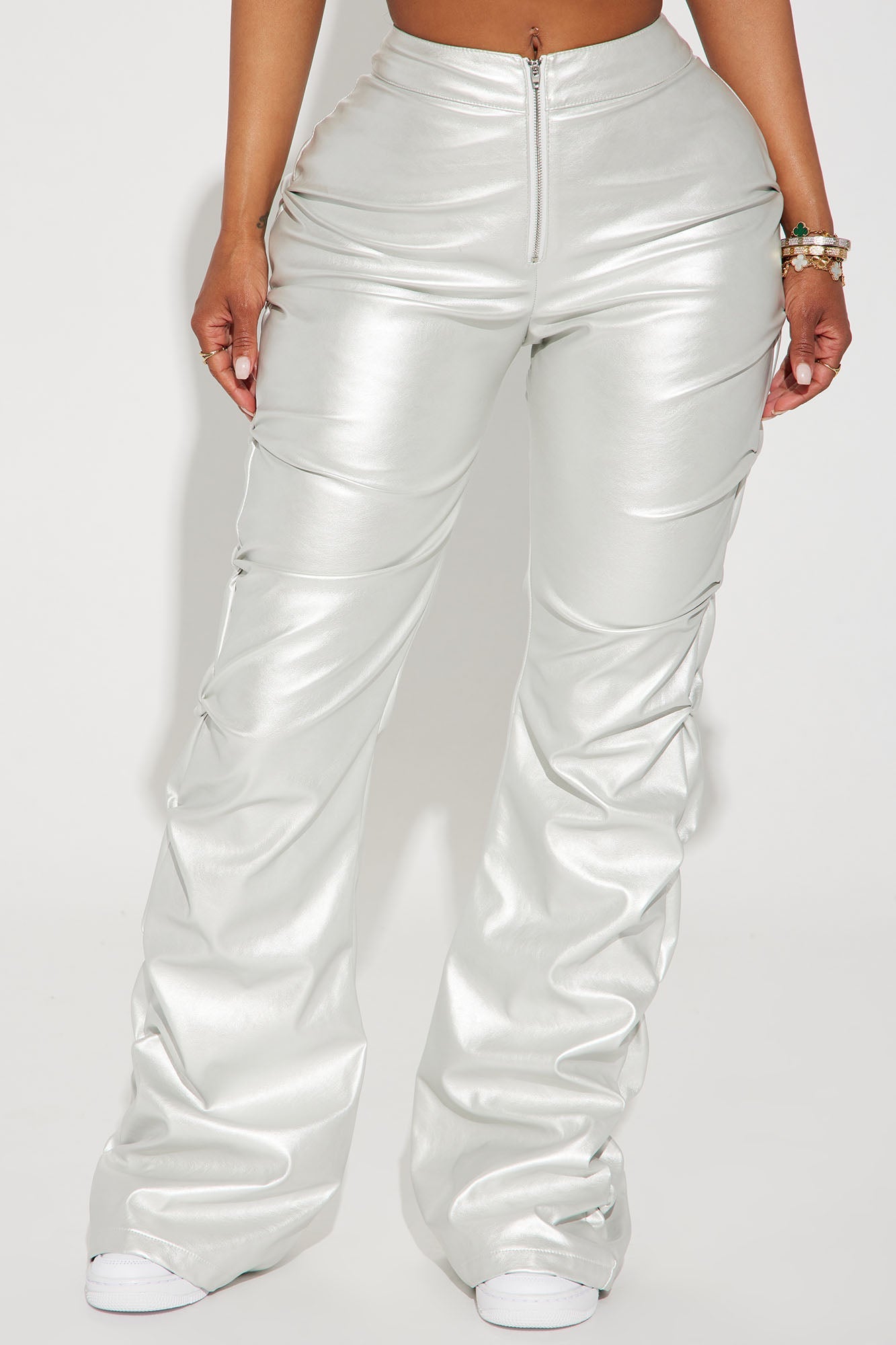 Make It Hot Faux Leather Stacked Pant - Silver