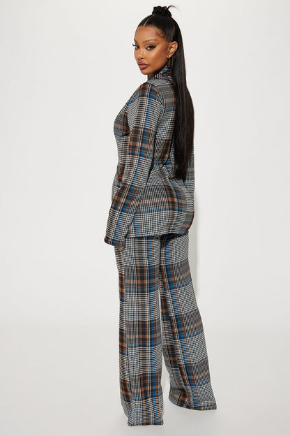 Business Time Plaid Blazer Pant Set - Blue/combo