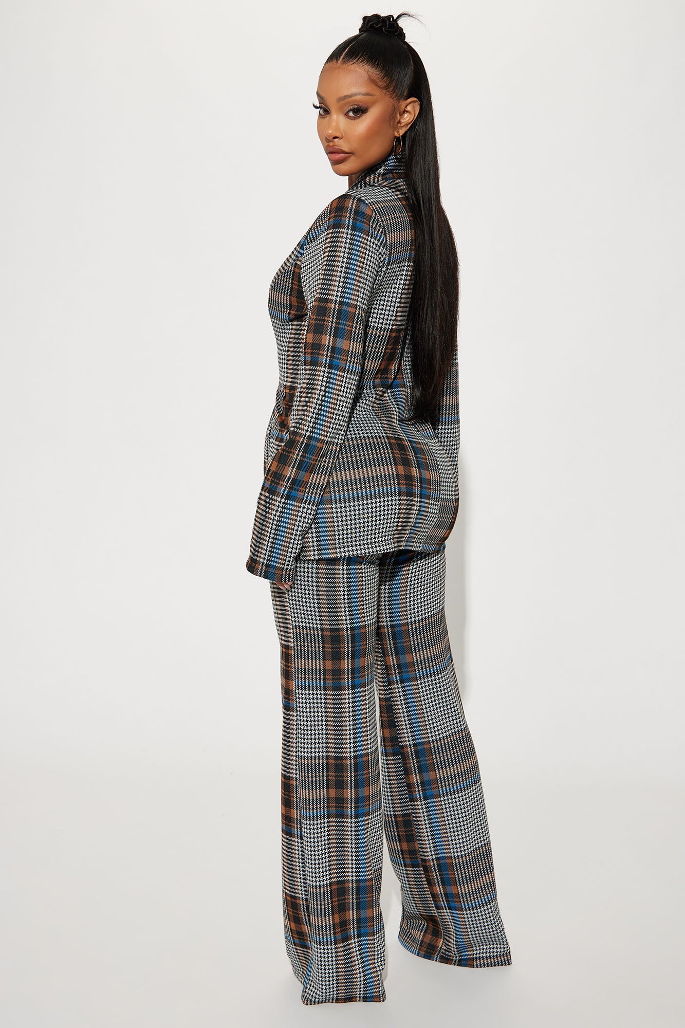 Business Time Plaid Blazer Pant Set - Blue/combo