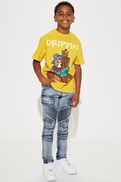 Mini Denim Rip And Repair Cargo Jeans - Blue Wash