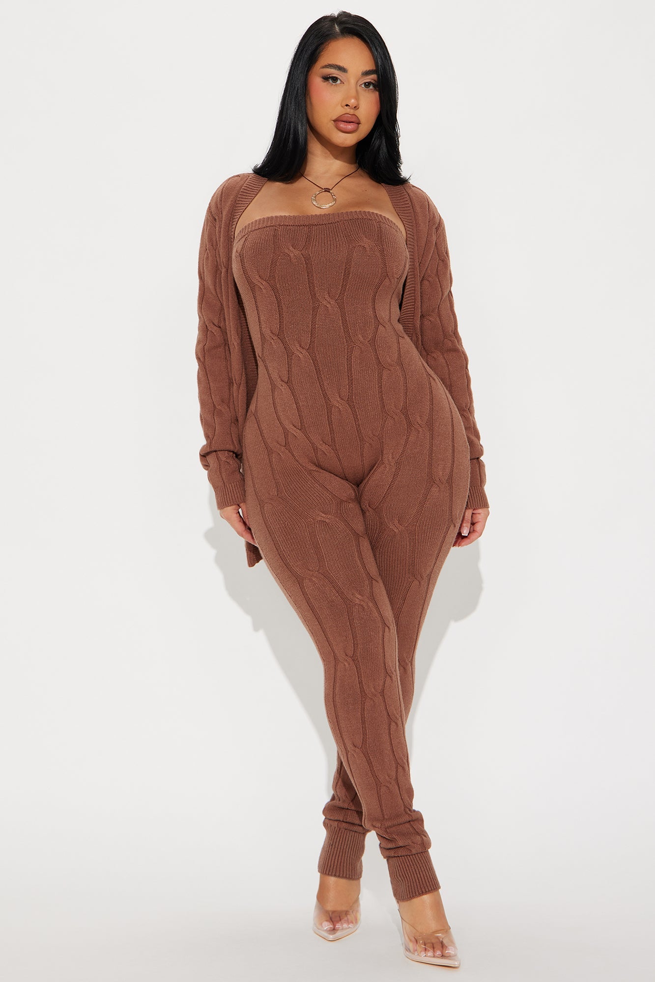 Fireside Sweater Jumpsuit Set - Mocha