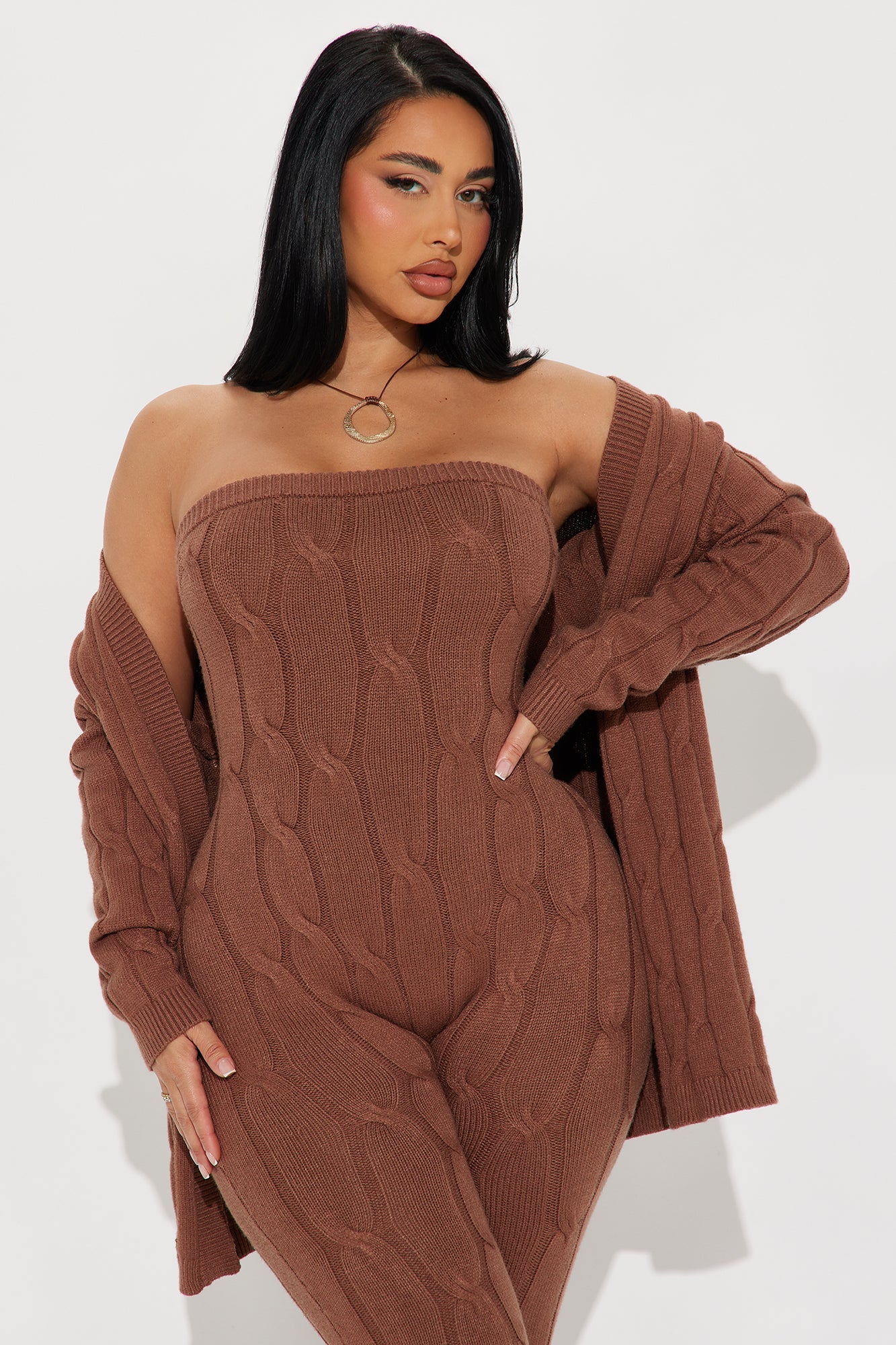 Fireside Sweater Jumpsuit Set - Mocha