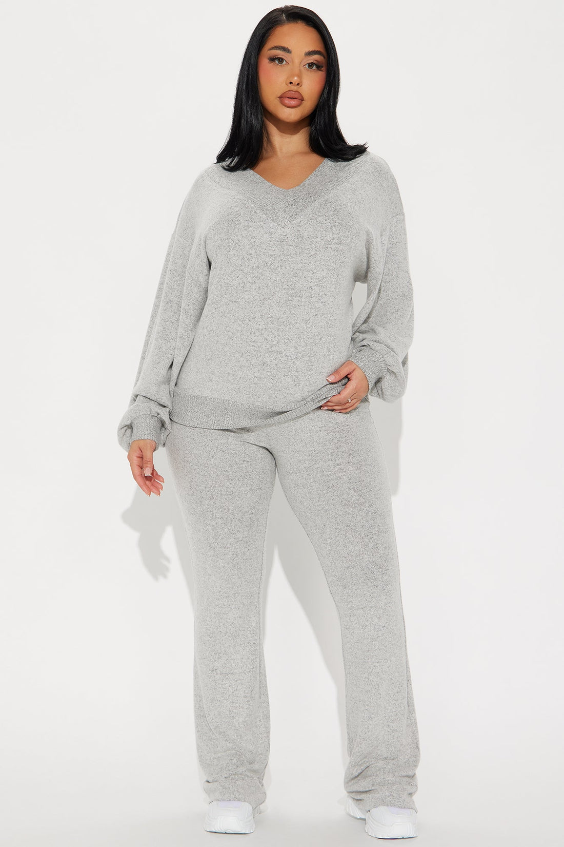 Simple Favor Hacci Flare Leg Pant Set - Heather Grey