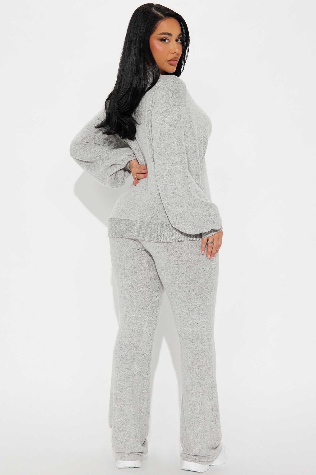 Simple Favor Hacci Flare Leg Pant Set - Heather Grey