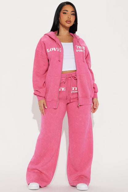 Love That Oversized Fleece Sweatsuit Set - Pink
