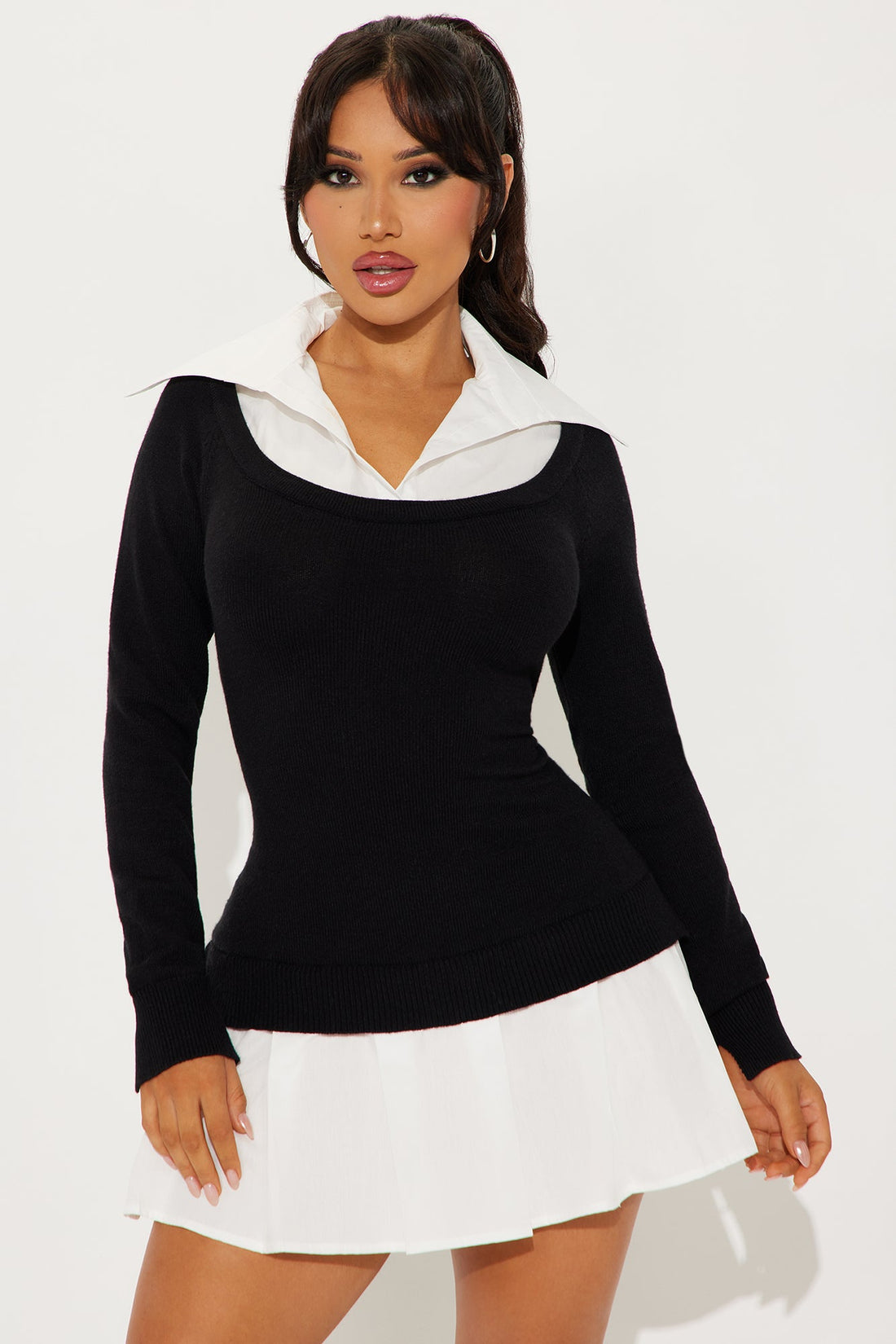 Daphne Collared Shirt Mini Dress - Black