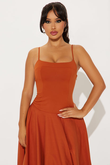 Renae Drop Waist Maxi Dress - Cognac
