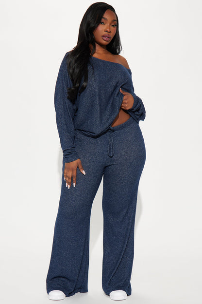 Cozy Off Shoulder Pant Set - Navy