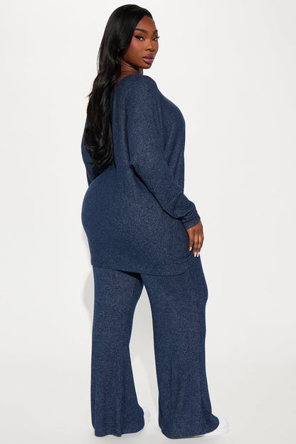 Cozy Off Shoulder Pant Set - Navy