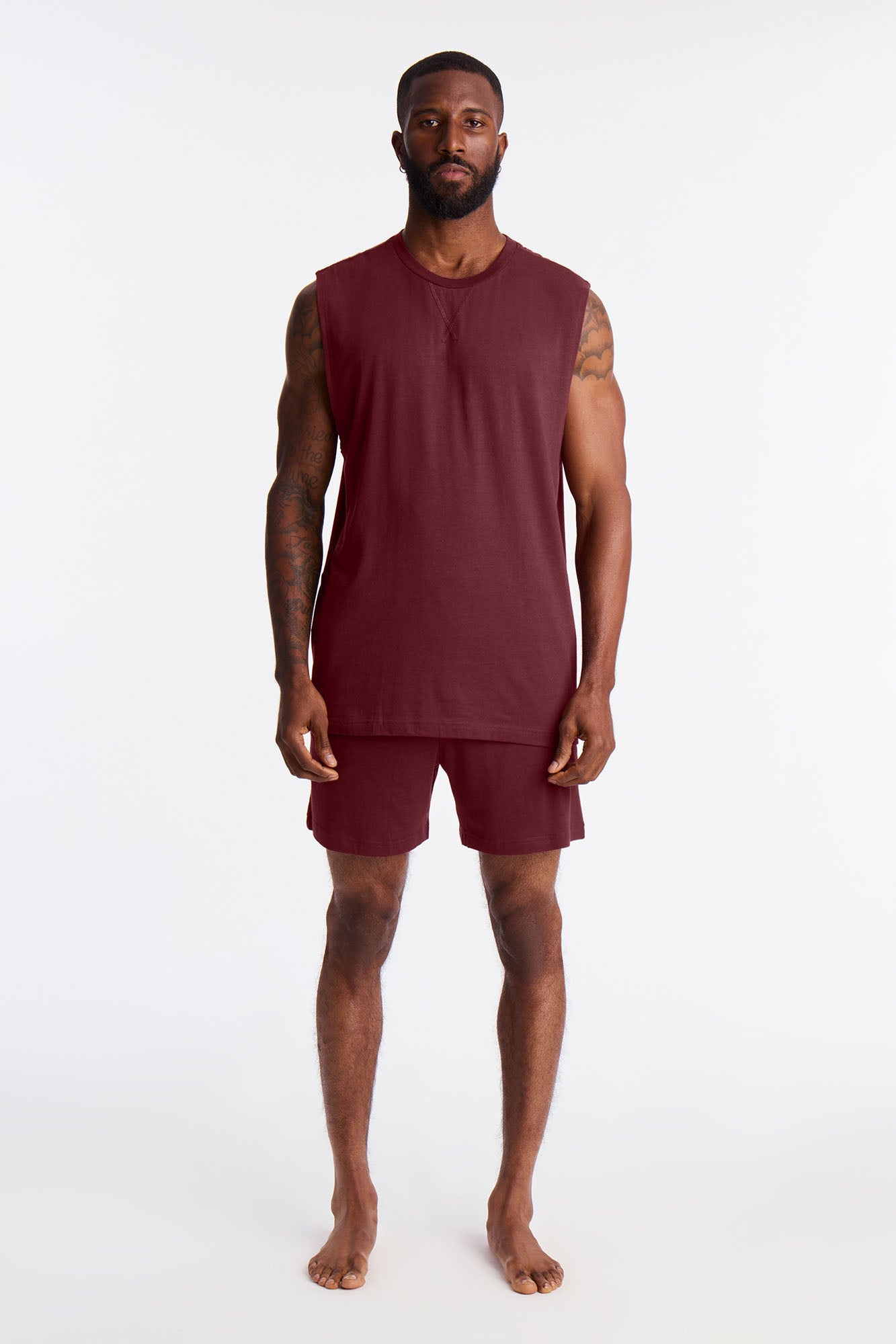 Essential Modal Lounge Sleeveless Muscle Tee - Burgundy