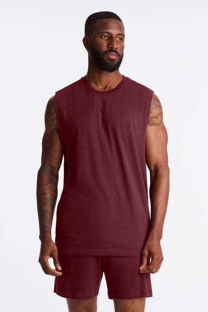 Essential Modal Lounge Sleeveless Muscle Tee - Burgundy