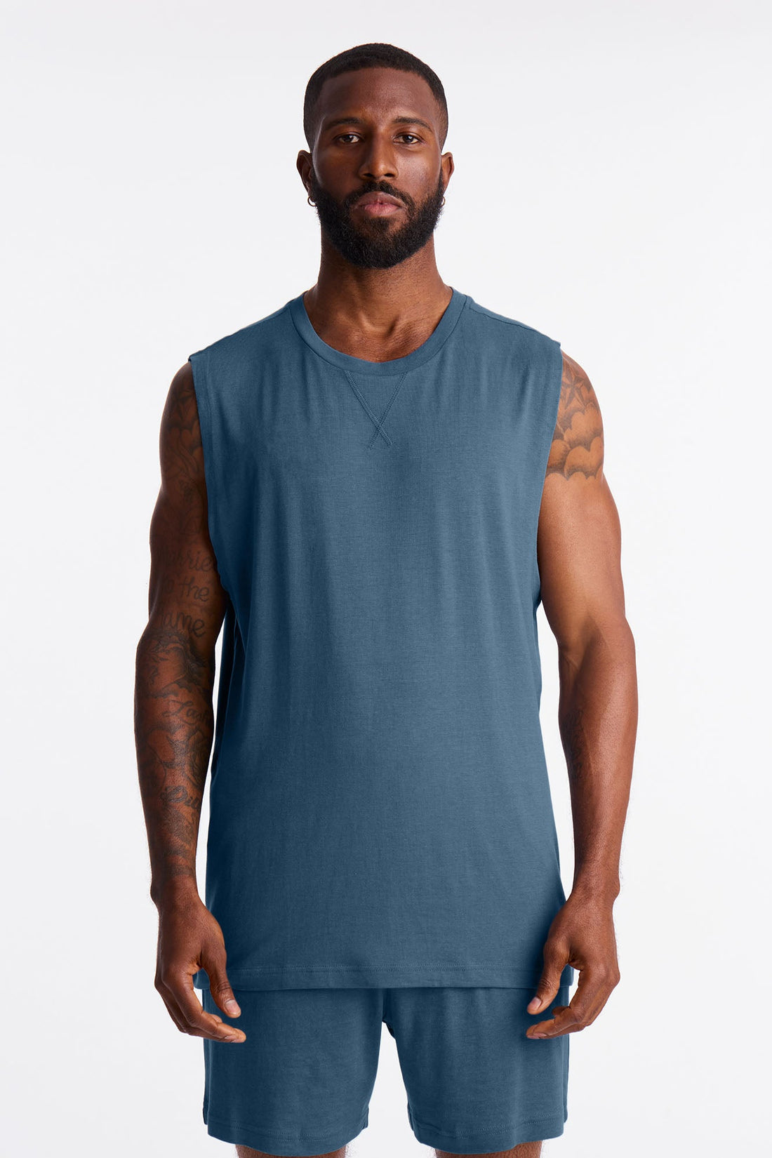 Essential Modal Lounge Sleeveless Muscle Tee - Slate Blue