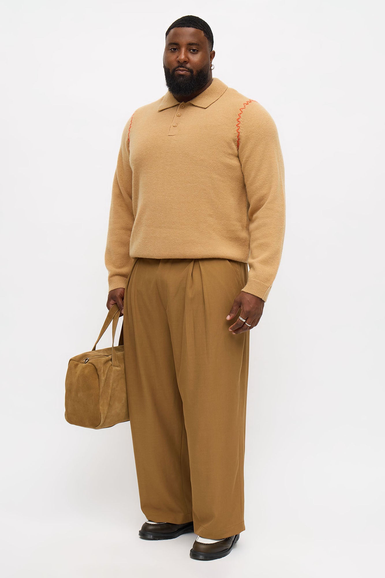 Crispin Contrast Stitch Sweater Polo - Tan