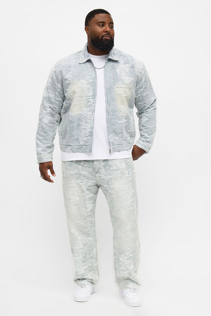 Cropped Fading In And Out Work Jacket - Light Wash