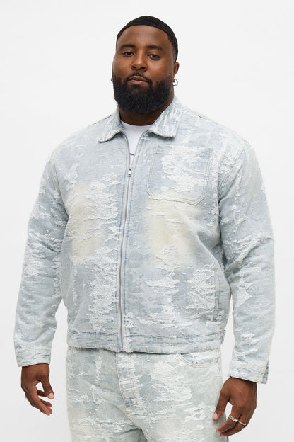 Cropped Fading In And Out Work Jacket - Light Wash
