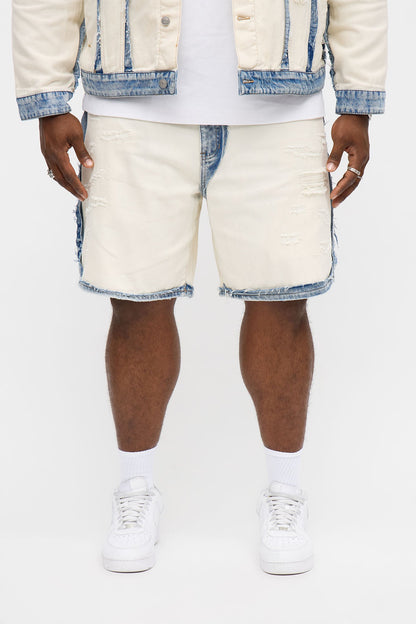 Relaxed Benji Fray Denim Short - Off White/combo
