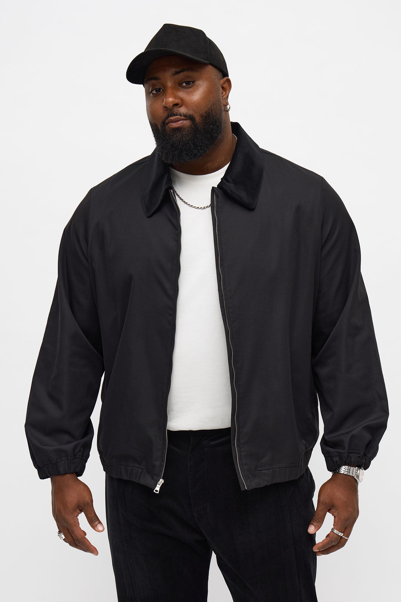 Lincoln Park Textured Collar Bomber Jacket - Black