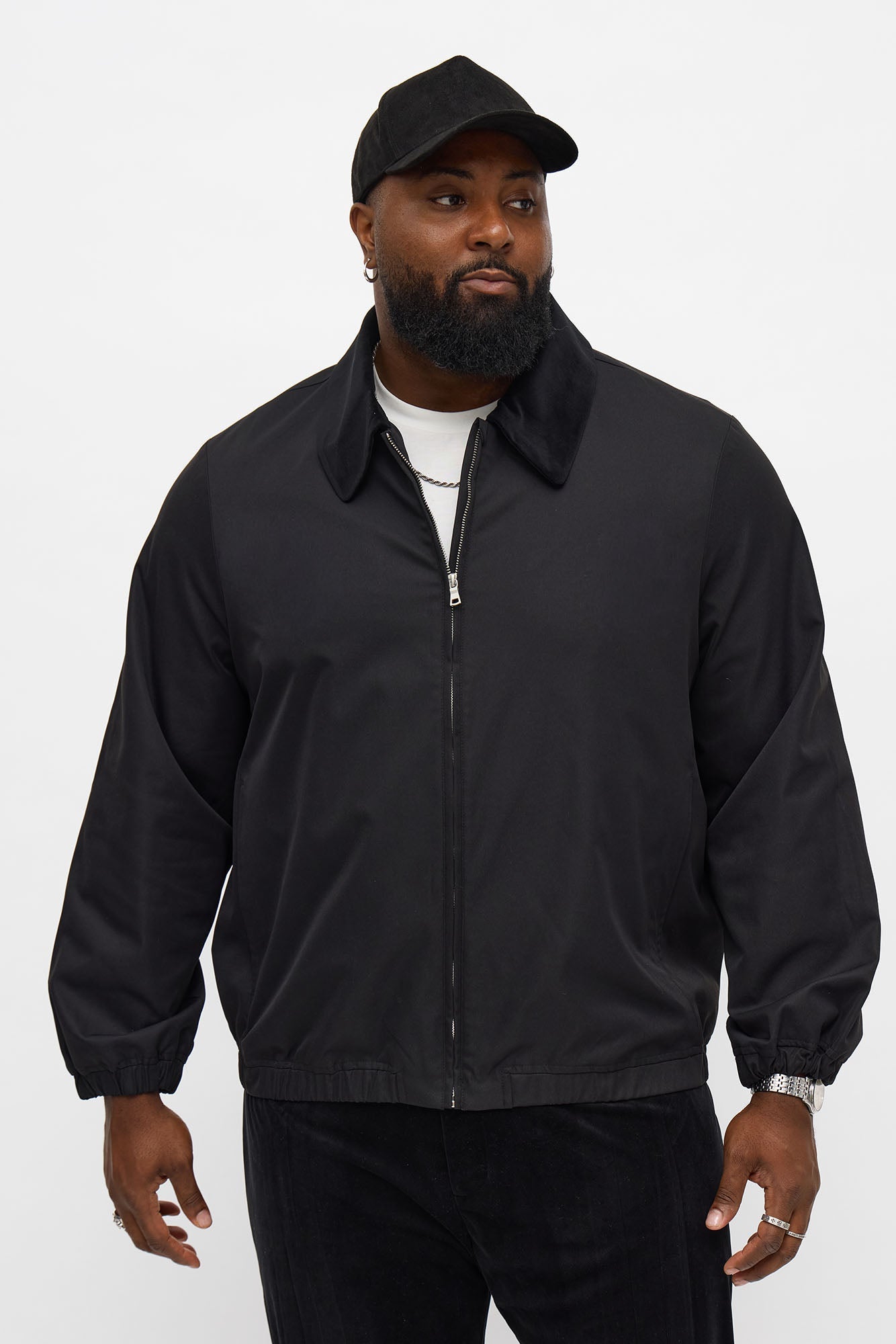 Lincoln Park Textured Collar Bomber Jacket - Black