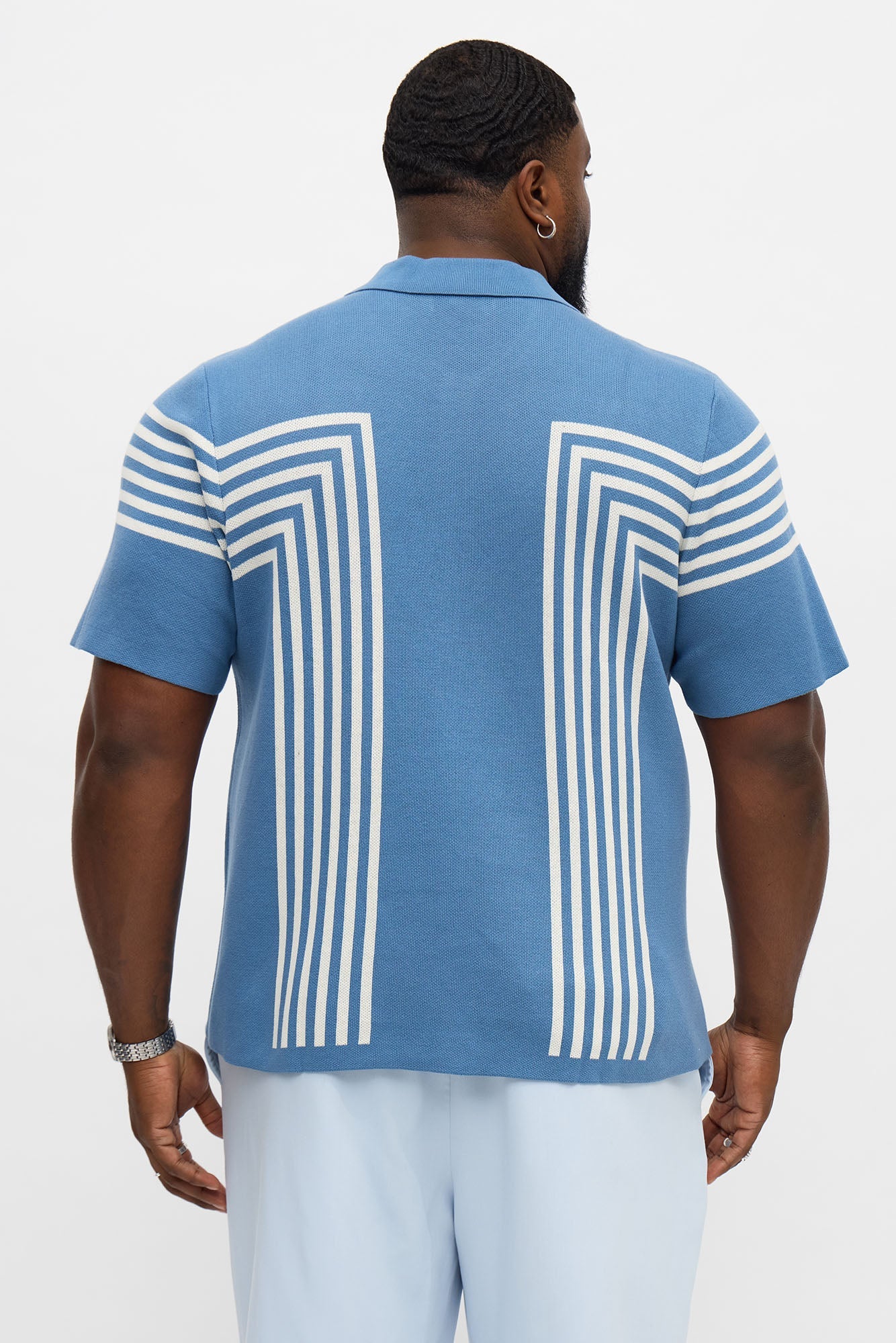 All Of The Lines Button Up Knit Polo Shirt - Blue/combo