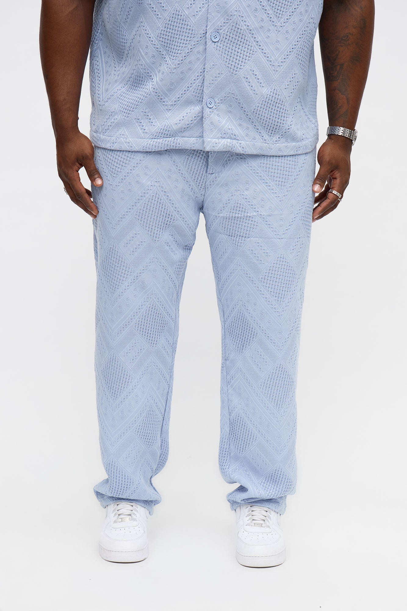 Straight Twist Weave Textured Pant - Light Blue