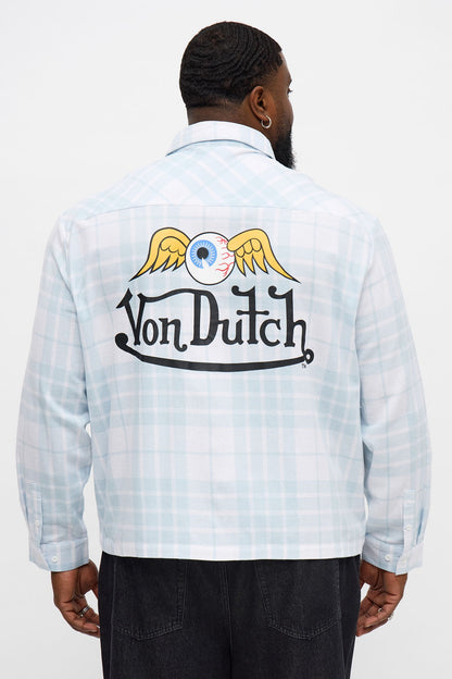 Cropped Von Dutch Flying Eyeball Flannel - Light Blue