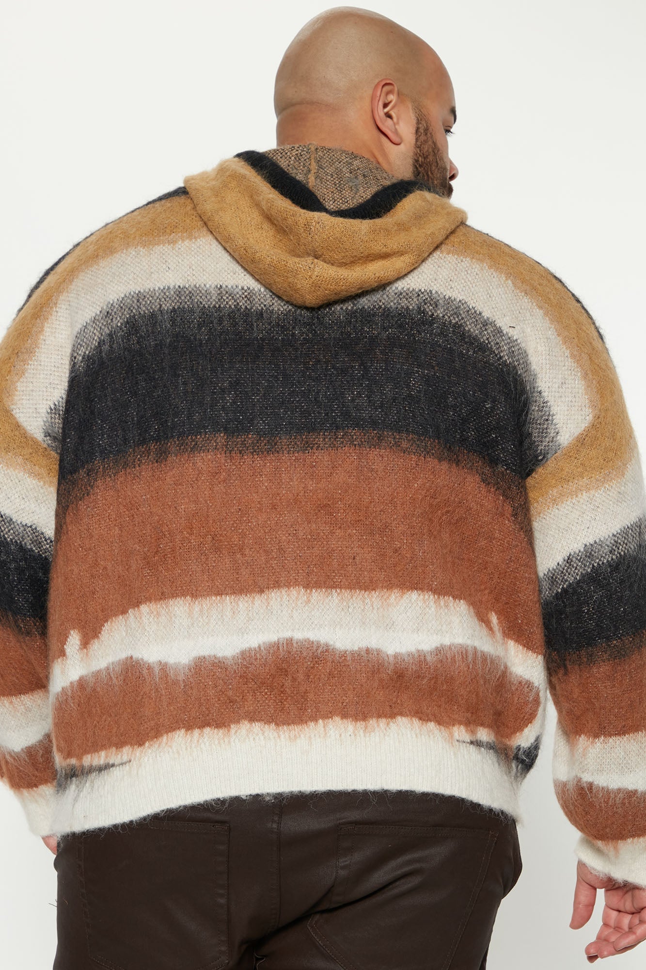 Oversized Striped Wool Hooded Sweater - Black