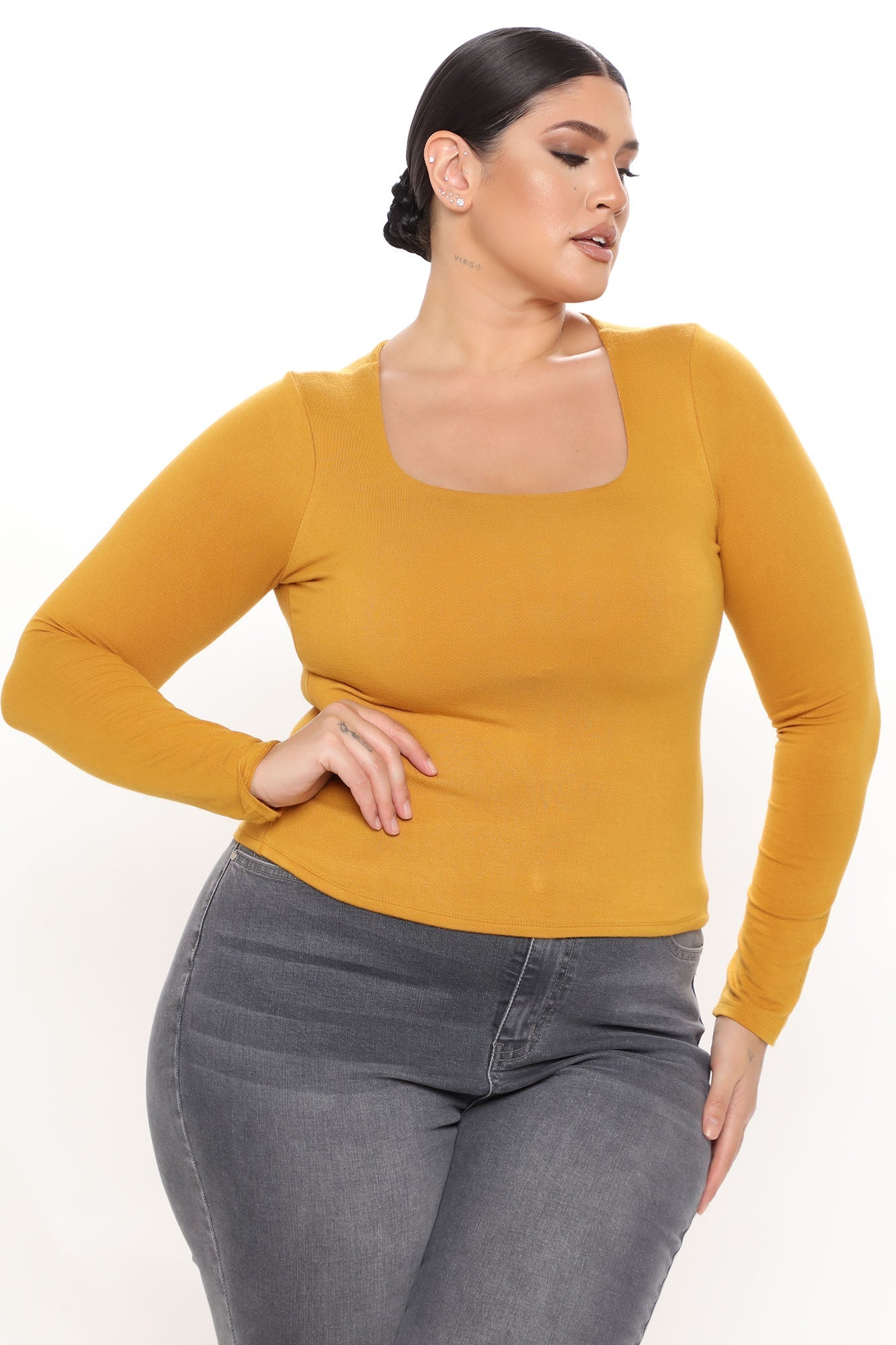 Yasmeen Square Neck Top - Mustard