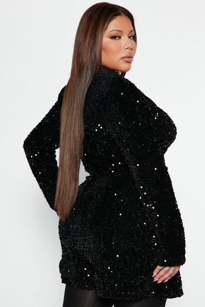 Material Girl Sequin Blazer Romper - Black