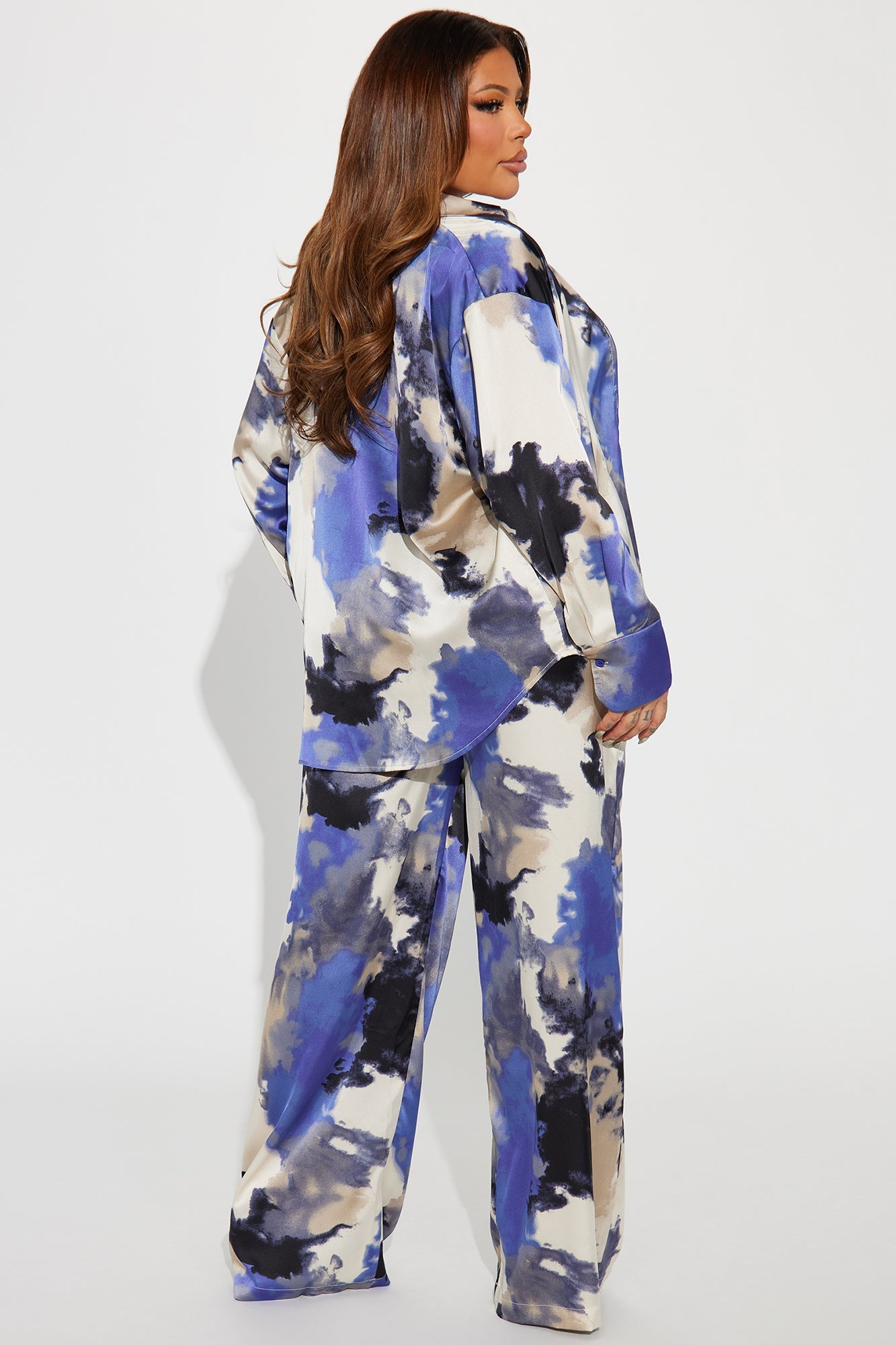 Christina Satin Pant Set - Blue/combo