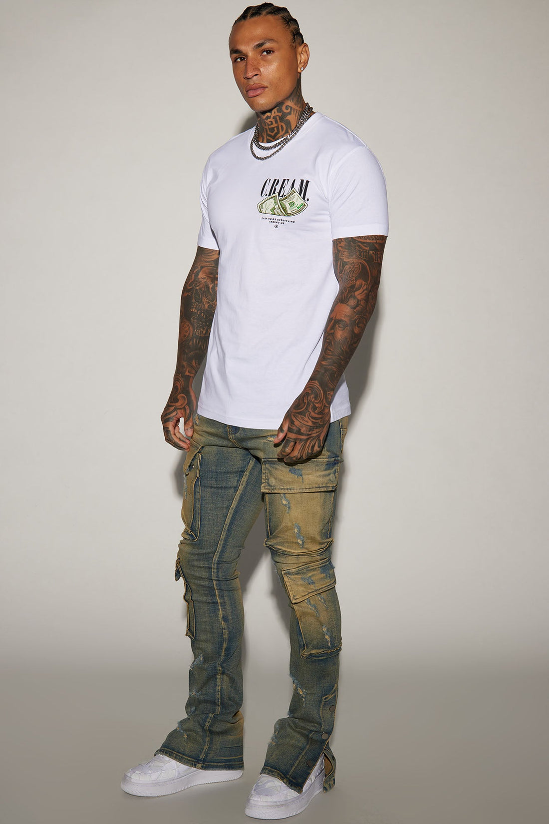 On The Set Stacked Skinny Snap Flare Jeans - Vintage Wash