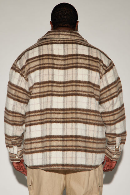 Move Up Plaid Shacket - Cream/combo
