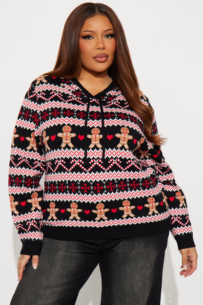 Christmas Spirit Gingerbread Hooded Sweater - Black/combo