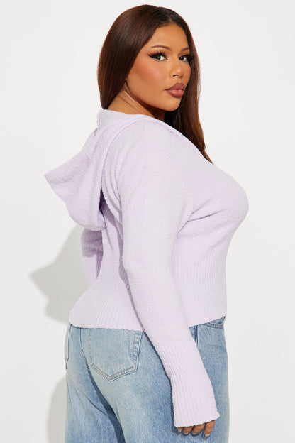 Pillow Talk Zip Front Ribbed Cardigan Sweater - Lavender
