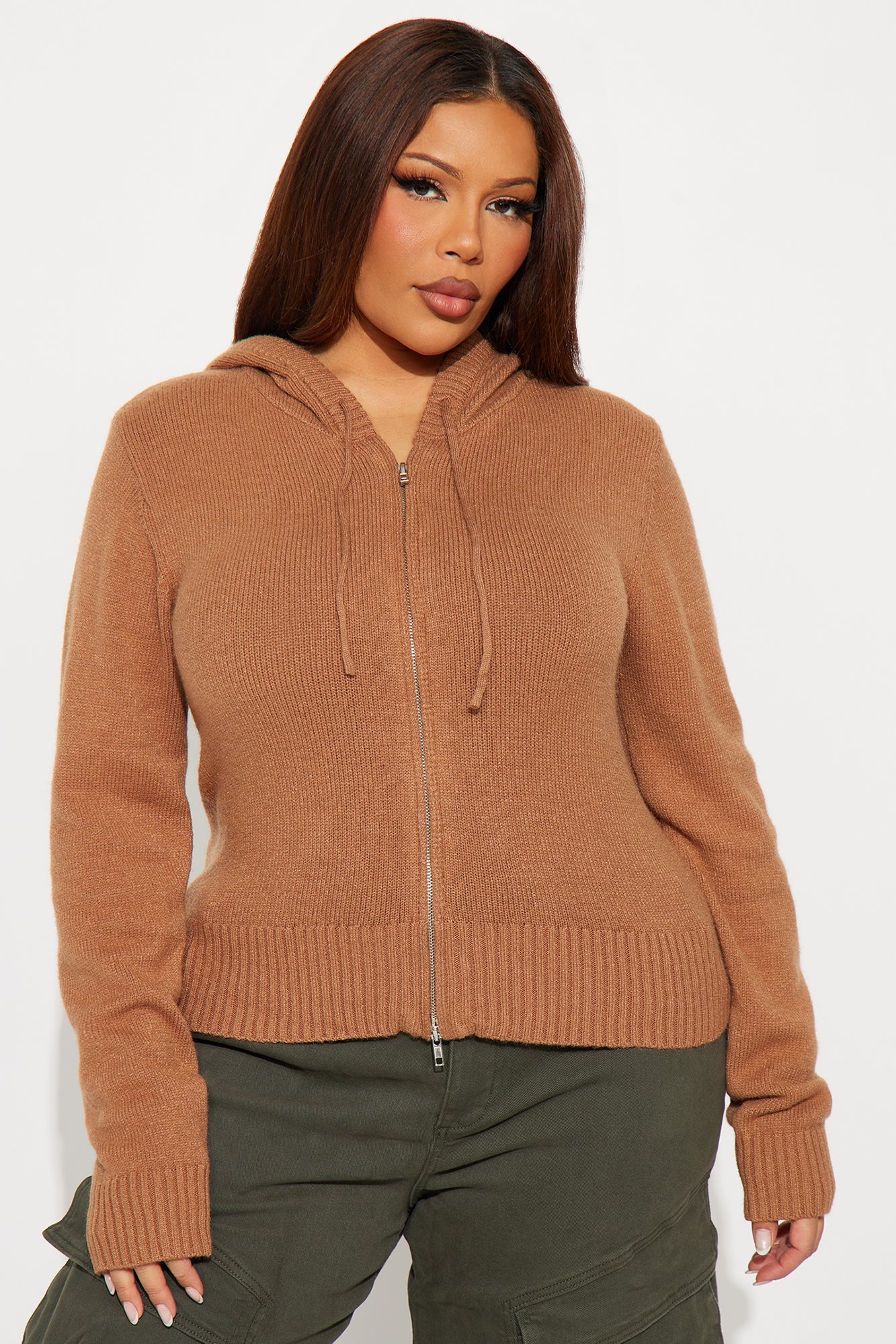Knot Your Girl Zip Front 2pc Cardigan and Scarf Set - Taupe