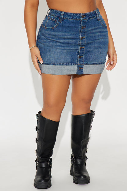 Loulou Mid Rise Denim Cuffed Hem Mini Skirt - Medium Wash