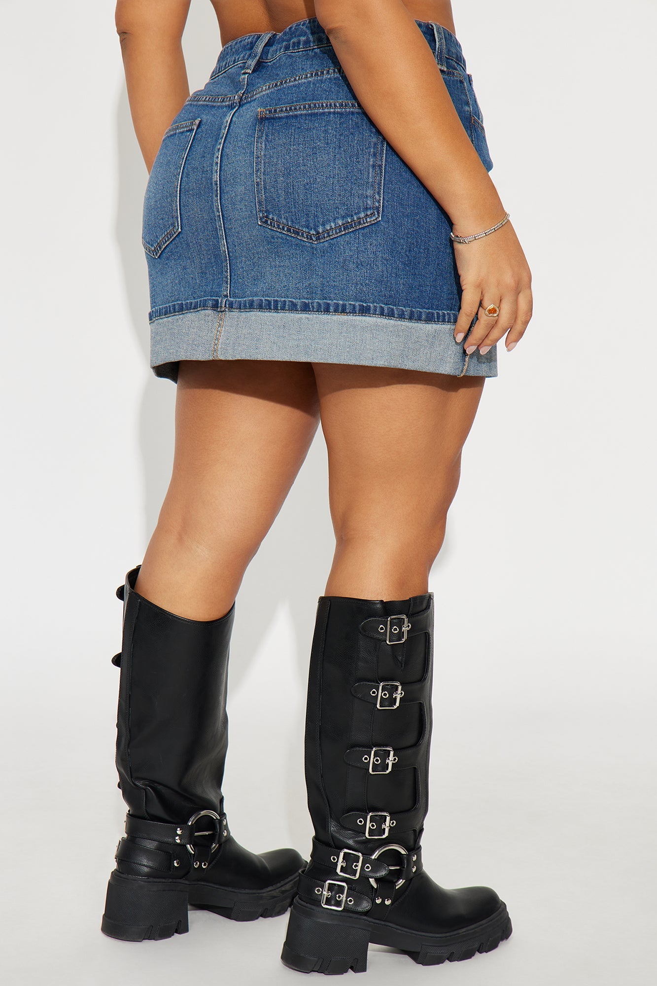 Loulou Mid Rise Denim Cuffed Hem Mini Skirt - Medium Wash